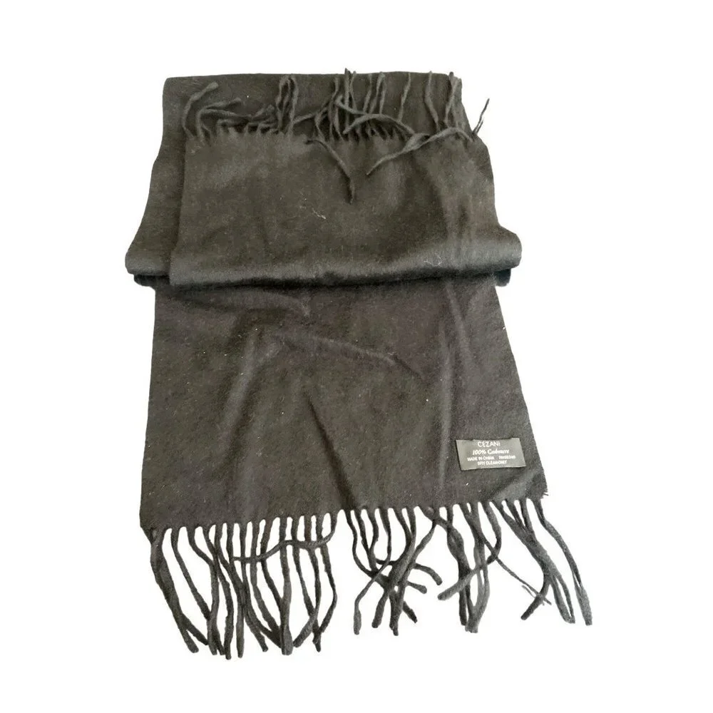 Cezani Black‎ Cashmere Black Fringe Trim Scarf Muffler